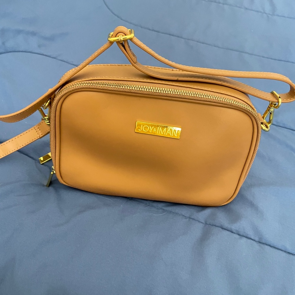 Joy & Iman Tan Crossbody Bag with Gold Accents